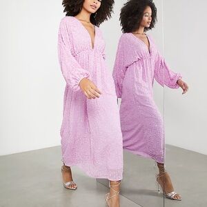 ASOS Lilac Sequin V-Neck Long Sleeve Maxi Dress
